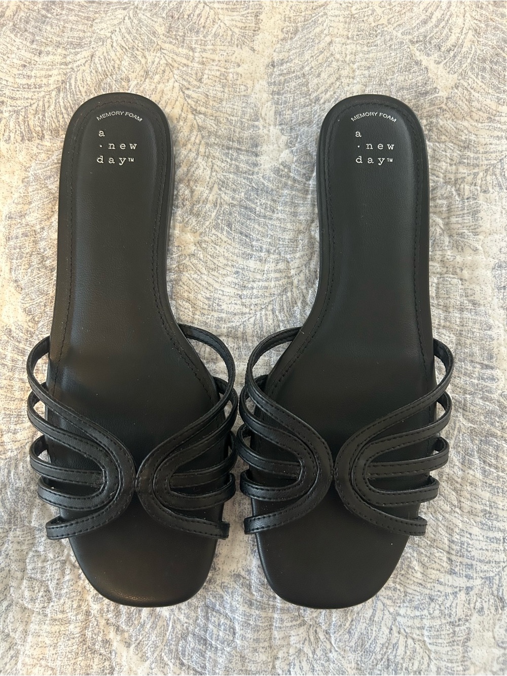 a new day Black Multi-Strap Slide Sandals flip flops
